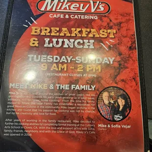 Front of menu