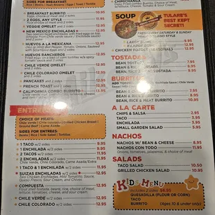Back of menu