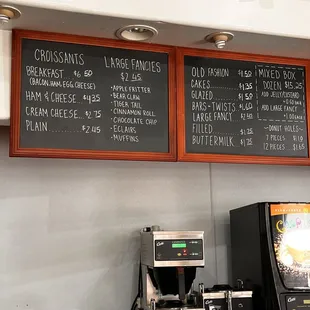menus and coffee machines