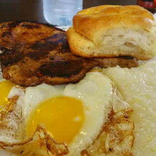 Pork chop breakfast plate