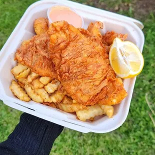 Fried dover sole with fried shrimp &amp; fries.  IG - foodie_v