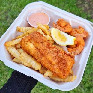 Fried cod, fried shrimp, &amp; fries