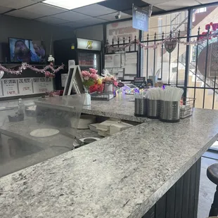 Inside at the counter