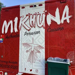 a red and white food truck