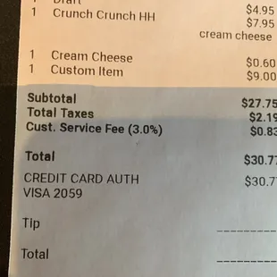 So I noticed this on my receipt. 3% customer service charge? For what? I&apos;m so confused and now I wish I would&apos;ve asked.