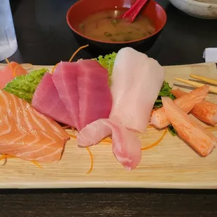 Sashimi lunch special with miso soup,  the salad is already in my belly.