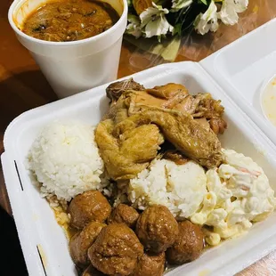 Teri meat ball, shoyu chicken. Pastele stew