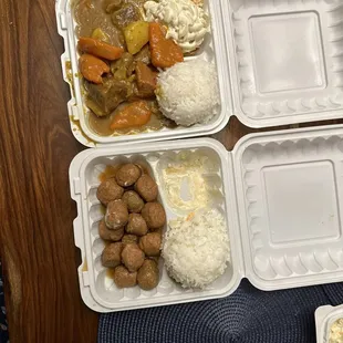 Beef Curry and Teri meatballs