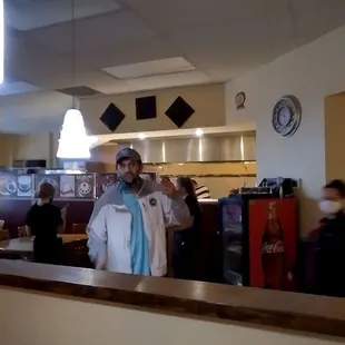 Inside -- that's Miki in the white jacket