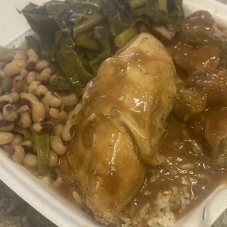 Smothered Baked Chicken with 2 Sides