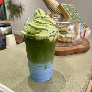 Lavender lemongrass matcha with blue Spirulina.