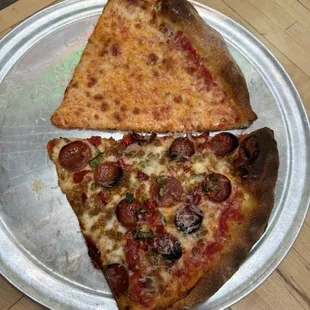 Slice of Spicy Sausage and Pepperoni + Slice of Cheese | IG: xstina.eats