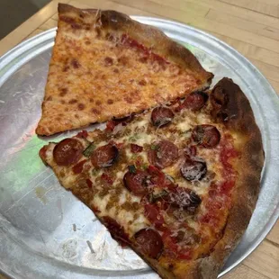 Slice of Spicy Sausage and Pepperoni + Slice of Cheese | IG: xstina.eats