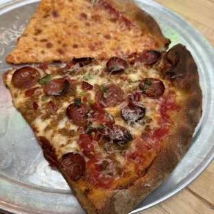 Slice of Spicy Sausage and Pepperoni + Slice of Cheese | IG: xstina.eats