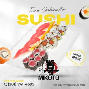 &quot;Experience the exquisite blend of textures and tastes with our Tuna Combination Sushi dishes at Mikoto Ramen Sushi &amp; Bar. Dive into a world