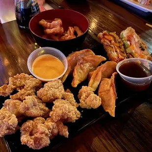 Chicken Karaage, Gyoza, Jalapeño Popper and Calamari