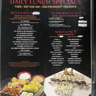 Lunch menu