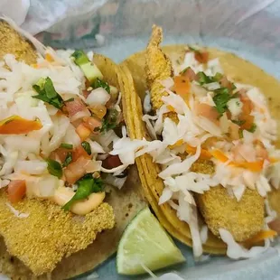 Fish tacos made with cornmeal