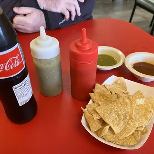 Mexican coke, chips and salsa