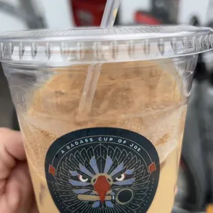 Ice honey Cappuccino with oatmilk!