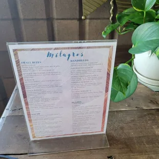 a menu on a table