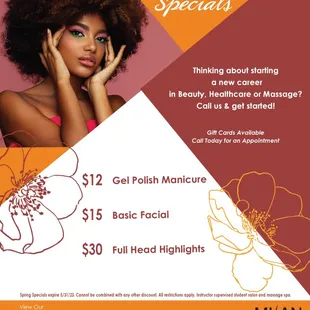 It's Spring, and Milan Institute is blooming with specials! Visit our Student Salon &amp; Spa, valid 3/1/23 - 5/31/23.