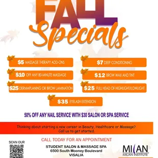 Fall Specials now available, valid 9/1/24 - 11/30/24. 

Call now to schedule your appointment or visit our website to book online.