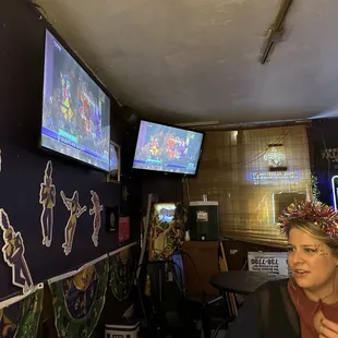a woman with a crown of flowers on her head