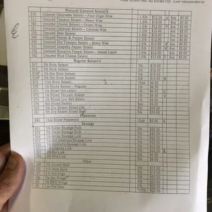 Price list