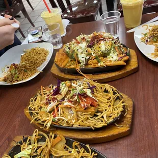 3 different sizzler platters and some mango lassi.