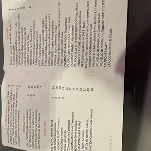Drinks menu