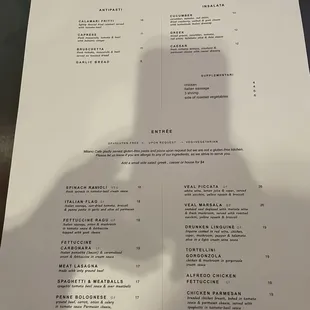 Menu side 1