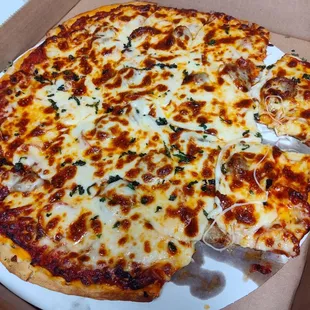 Pep, sausage and extra sauce.