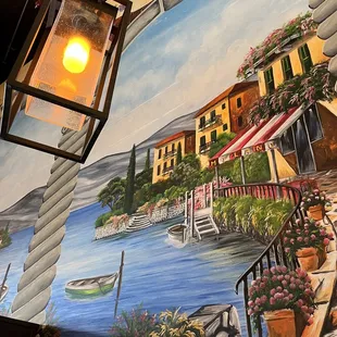 Painted murals adorn the restaurant