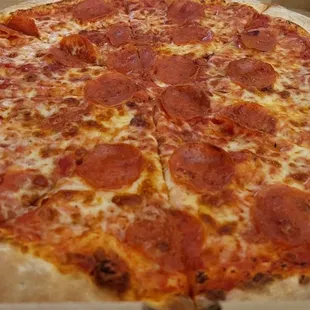 Large pepperoni pizza.