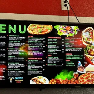 the menu on the wall