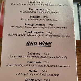 Wine Menu