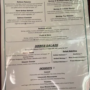 Seafood Dinner Salads Desserts