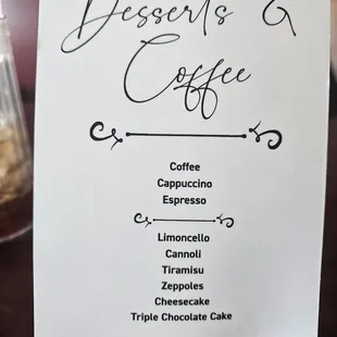 Dessert menu