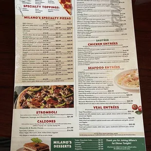 a menu for a pizza restaurant