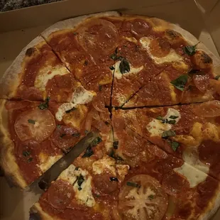 Margherita pizza with pepperoni