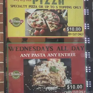 Monday and Wednesday deals (carry out only!)