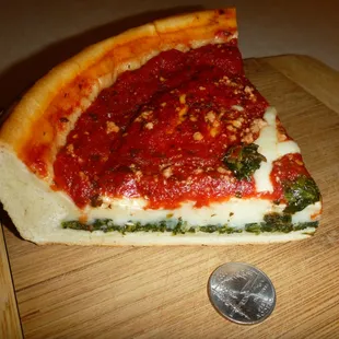 Deep dish spinach. This is about 1/5 of a small pizza.