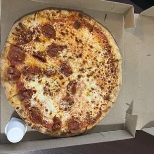 Medium pizza, half pepperoni half cheese