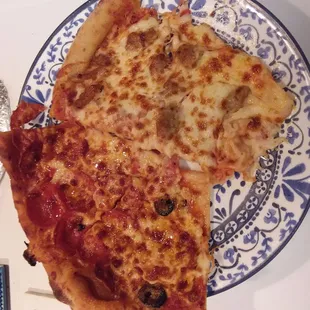 Sliding cheese off the crust. Dough not cooked. Yuck !