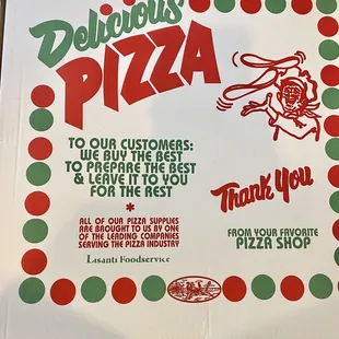 a pizza box with a pizza on it