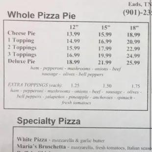 the menu for the restaurant