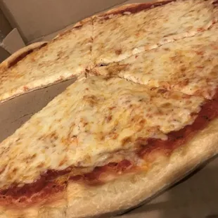 a cheese pizza in a box