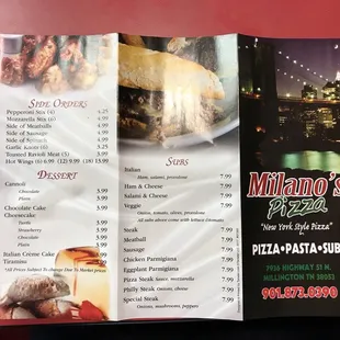 the menu and prices