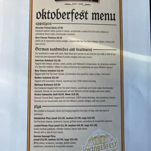 Oktoberfest menu